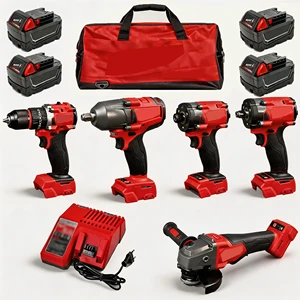 10-in1 Red Outdoor Repair Work Power Tool Set Complete with 18V 5Ah Lithium Battery Charger Toolkit Cordless Electric Tool Kit
