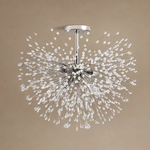 Luxury Chandelier for Living Room Modern K9 Crystal Starburst Flush Mount Ceiling Light Iron Frame Lighting Fixture OEM Custom