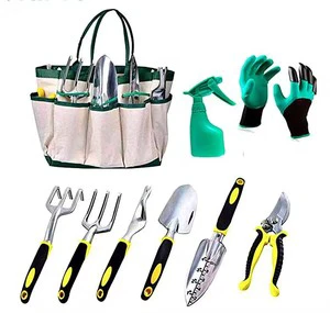 Complete Stainless Steel Gardening Hand Tools Set with Storage Tote Bag Gloves Multifunctional Tool Kit for Garden Planting