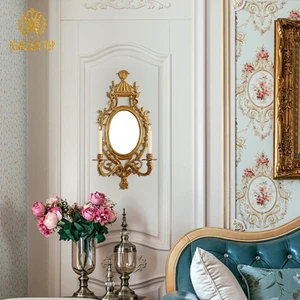 Jewellerytop French Decorative Bronze Mirror Wall Sconce Lighting With Electronic Candle Bedroom Antique Brass Wall Lamp
