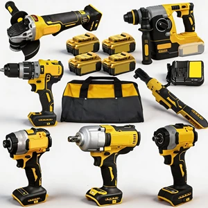 Professional Yellow 20V Lithium-Ion Cordless Power Tool Kit with Impact Wrench 5Ah Battery Charger Industrial Electric Tool Set