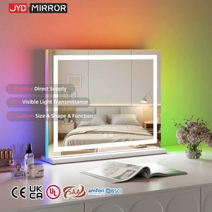 Factory Direct Supply Desktop Aluminum Iron OEM ODM Large White Custom Stepless Dimming RGB Led Makeup Vanity Mirror With Light