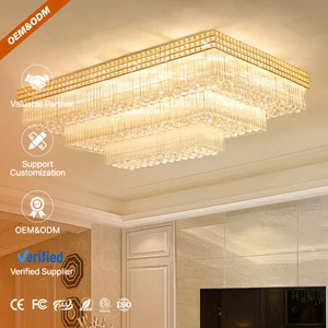 Restaurant Hotel Living Room Large Rectangular Led Luxury Crystal Ceiling Lamp Lusters Chandelier Light