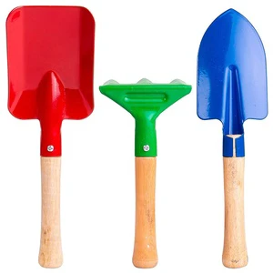 3 Pieces Gardening Tools Set for Kids Mini Rake Shovel and Trowel with Wooden Handle