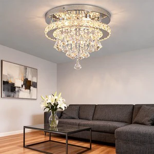 USA Stock Modern LED Crystal Remote Control 3 Colors Dimming Chandelier Ceiling Light for Living Room Lighting