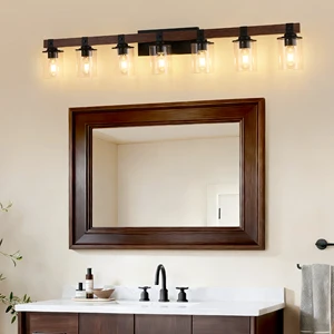7-Light Bathroom Light Fixture Farmhouse Vanity Lights For Bathroom With Glass Shade Rustic Bathroom Light Fixtures E26 Base