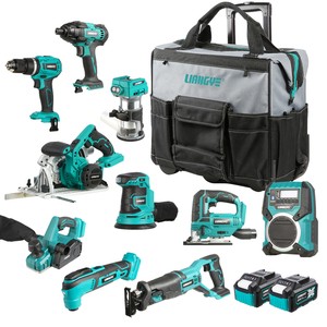 Liangye 10-Piece Battery Operated Tool Combo Kit Carpenter Tools Set Woodworking Machines