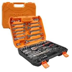 82 Pcs High-End Professional Auto Repair Mechanic Tool Kit Complete Ratchet Wrench Vehicle Mounted Socket Set OEM Hard Case