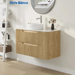 Custom Modern Wall-Mounted Bathroom Cabinet Vanity Washbasin Functional Drawer Storage Ceramic Sink For Villa Hotel