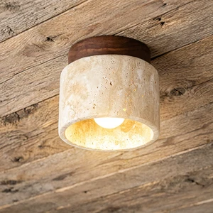 Wabi Sabi Travertine Ceiling Light Cream Style Wood Home Office Corridor Yellow Cave Lamp