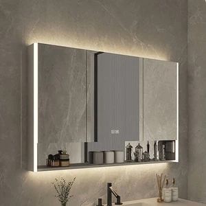 OEM ODM Luxury LED Bathroom Mirror Cabinet with Large Storage Adjustable Glass Shelves Wall Mounted Medicine Cabinet