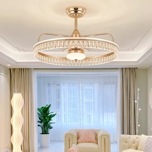 Modern Luxury Gold Pendant New Design LED Ceiling Fan Light Elegant Crystal Hanging Chandelier Dimmable Remote Control Home
