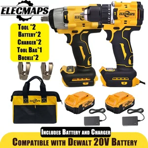 ELECMAPS Brushless Wrench and Drill Combo Kit, for 20V Battery, Cordless Brushless Motor, Lightweight Tool Set