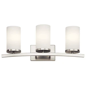 3-Light Vanity Light Brushed Nickel Bathroom Vanity Lighting Glass Wall Sconce for Home Hotel