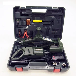 12V DC 3Ton Automotive Electric Jack Lifting Tools with Impact Wrench Wireless Remote Control Scissor Jack Green