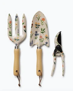 Floral Garden Tool Set 3 Piece Manual Pruning Kit Trowel Fork Shears Wooden Handle for Outdoor Gardening