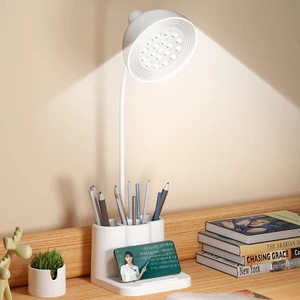 Modern Touch Control LED Rechargeable Desk Lamp White Study Bedside Lamp for Bedroom Living Room Hose Table with Pen Holder
