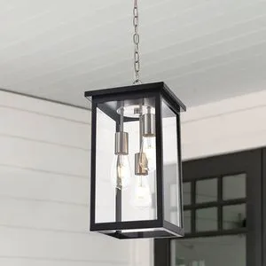 Black Brushed Nickel Outdoor Pendant Light Fixture Anti-Rust Waterpro Exterior Chandelier Front Porch Ceiling Light Hanging