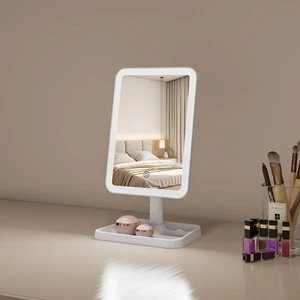 360 Degree Rotatable Make Up Square Portable Cosmetic Rechargeable Led Table Lighted Makeup Vanity Mirror With Lights