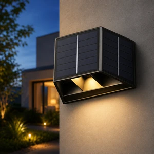 Outdoor Solar Wall Sconce IP65 Waterproof up Down Lighting 3 Solar Panels USB Charging LED Wall Light for Garden Patio Fence