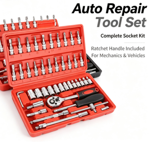 46pc 1/4-Inch Metric Drive, Alloy Steel, OEM Available, Plastic Storage Case, Auto Repair & Maintenance Ratchet Socket Tool Kit