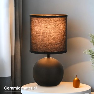 Modern Ceramic Table Lamp For Decorative Use Living Room Bed Room Office Black Round Fabric Shade Indoor Lighting Led Lamps