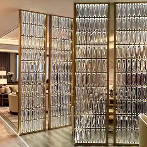Modern Luxury Gold Coated Stainless Steel Crystal Glass Partition Screen LED Lamp for Hotel Lobby Living Room Wall Decoration