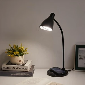 Modern Metal Desk Lamp with USB Charging Port and 12W Wireless Charger Adjustable 5 Colors 7 Brightness Gooseneck LED