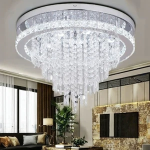 46W LED Flush Mount Ceiling Lamps Modern Crystal Hanging Cluster Dimmable for Living Room 6000K Stainless Steel SAA Certified
