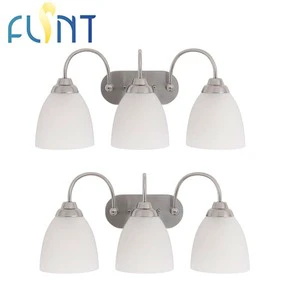 Mirror Front Wall Light,3 Head Bathroom Vanity Lighting, Fixtures Brushed Nickel Frost Glass Shade with CA11 Glass Bulb for Home