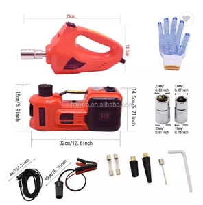 HF-045 12V DC Electric Hydraulic Floor Jack Tire Inflator Pump and LED Flashlight 3 in 1 Set with Electric Impact Wrench