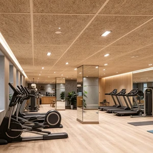 Qinsound Long-Lasting Wood Wool Acoustic Ceiling Tiles Moisture Resistant Noise Reduction Panels For Gym Stadium