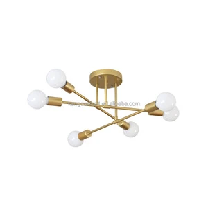 Hot Selling Nordic Modern Minimalist 6-Light Iron Ceiling Light Black Gold Frame LED Lamp For Bedroom Living Dining Room