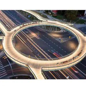 Circular Metal Pedestrian Bridge Steel Structure Light Overpass Design for Road Walkway