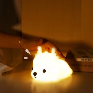 Small Deer Silicone LED Night Light for Kids-Dimmable Portable Bedside Lamp with 7 Colors & Rechargeable Battery