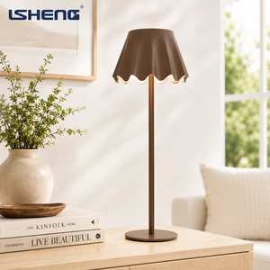Rechargeable LED Metal Table Lamp Touch Control Cordless Scalloped Shade Bedside Desk Lamp