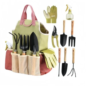 Industrial Horticultural Tool Set 9-Piece Outdoor Carbon SS Garden Tool Kit With Scissors For Flower Bed And Vegetable Garden