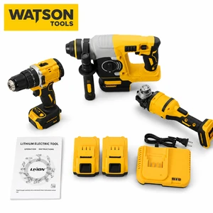 Cordless 3 In 1 Power Tool Combo Kit With Drill Rotary Hammer Angle Grinder 2 Batteries And Charger