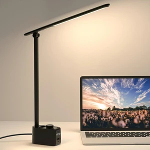 4 in 1 LED Desk Lamp with USB & Type-C Charging Ports, Digital Clock and Pen Holder for Home Office