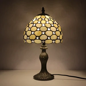 LongHuiJing 8Inch for Style Dome Stained Glass AC Powered Handmade Eco-Friendly Simple LED Desk Lamp Study Home Decor
