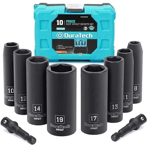 DURATECH Hand Operated OEM Automotive Impact Sockets Set Hard Case 10-Piece Chrome Vanadium Steel Metric Sockets Lifetime