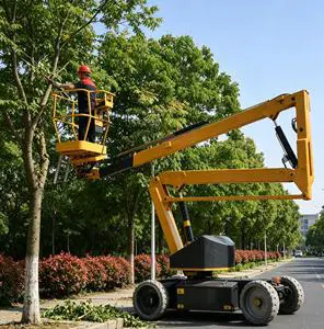 Self Propelled Articulating Boom Lift Used for Municipal Street Lamp Repair Bridge Side Construction