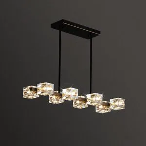 SIMIG Modern Crystal Chandelier Black Gold Pendant Fixture Adjustable Height Hanging Ceiling Light For Dining Room Kitchen