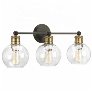 Modern Decorative Black & Gold Bathroom 3 Lights clear Glass Indoor Vanity Wall Lamp