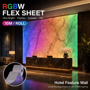 10m ultra Long Roll Cuttable Rgbwcct Cct Tunable White 24v Flexible Led Sheet for Marble Stone Countertop Backlighting Led Sheet