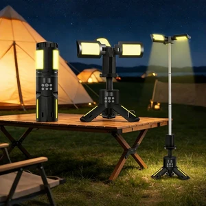 Multifunctional Rechargeable LED Camping Light Retractable Outdoor Work Light With Tripod Stand Folding Emergency Tent Lamp SOS