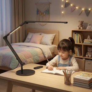Dual Light Source Foldable Desk Lamp Sensor Control Touch Adjustable Brightness & Colour Memory/Timer Functions for Reading Room