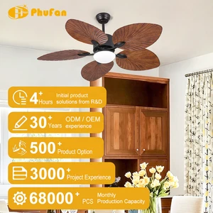 Ceiling Fan with Light 5 Brown Decorative Blades Indoor Ceiling Fan Lamp DC Motor Remote Control Fan Chandelier for Living Room