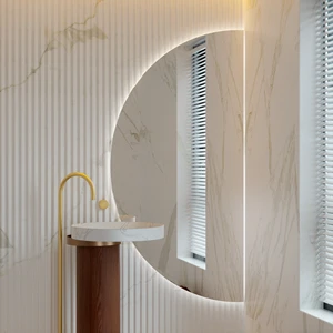 Smart Half Circle LED Bathroom Mirror with Touch Light Switch New Design Glass Vanity Mirror for Makeup Bedroom Decor