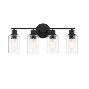 4-Light Bathroom Vanity Light Black Wall Lights for Home Modern With Clear Glass Over Mirror Living Room Hallway Cabinet Bedroom